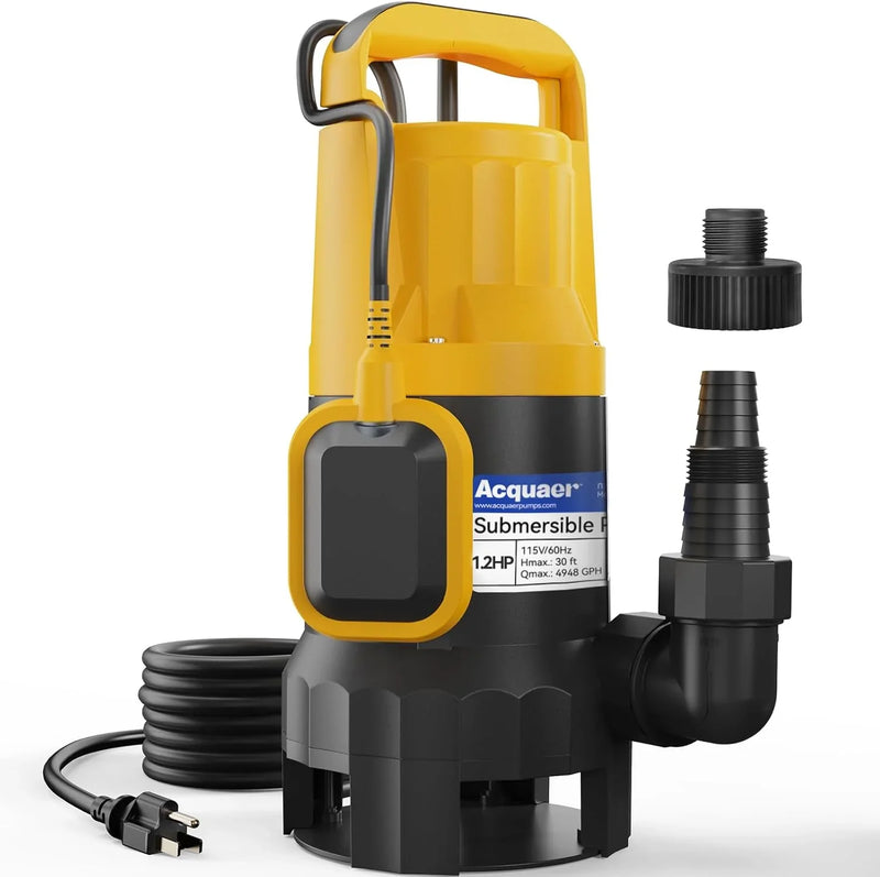 3/4HP Submersible Sewage Effluent Pump, Cast Iron, 115V 6400 GPH Automatic Tethered Float Switch, Sump Pump for Sump Basin, Basement, Residential Sewage, 2'' NPT Discharge C6029