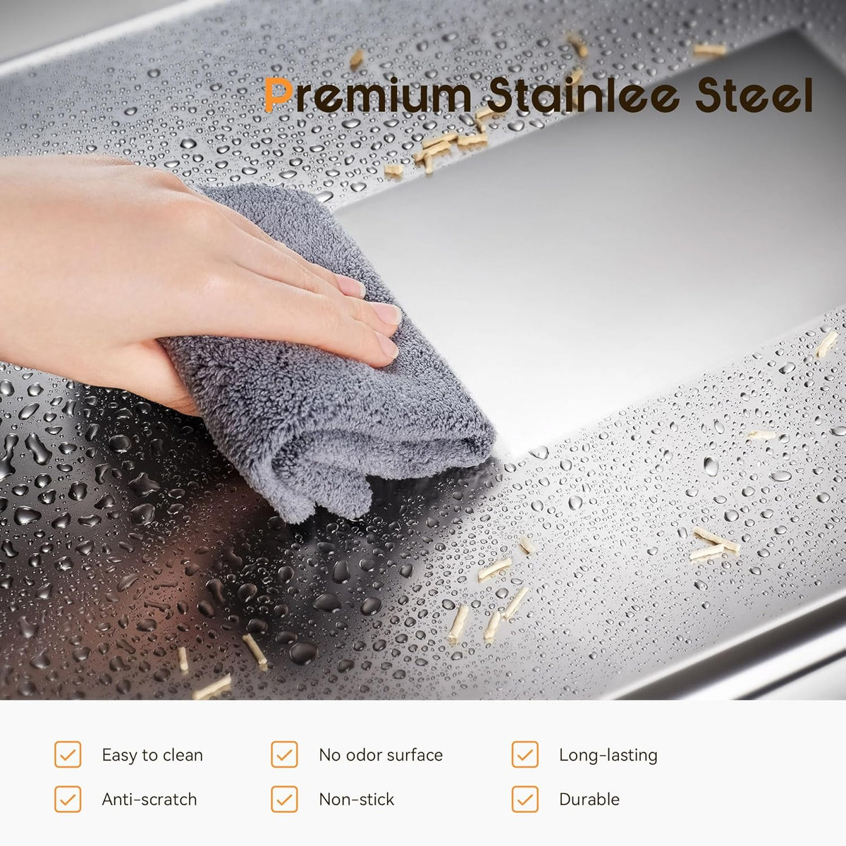 Stainless steel litter box, three-in-one enclosed high-sided litter box, equipped with a high lid, suitable for cats, anti-stick, anti-leak, easy to clean, with a scoop and filter step.