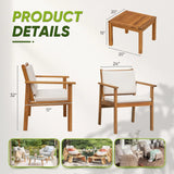 Patio Furniture 4 Piece Outdoor Acacia Wood Patio Conversation Sofa Set with Table & Cushions Porch Furniture for Deck, Balcony, Backyard