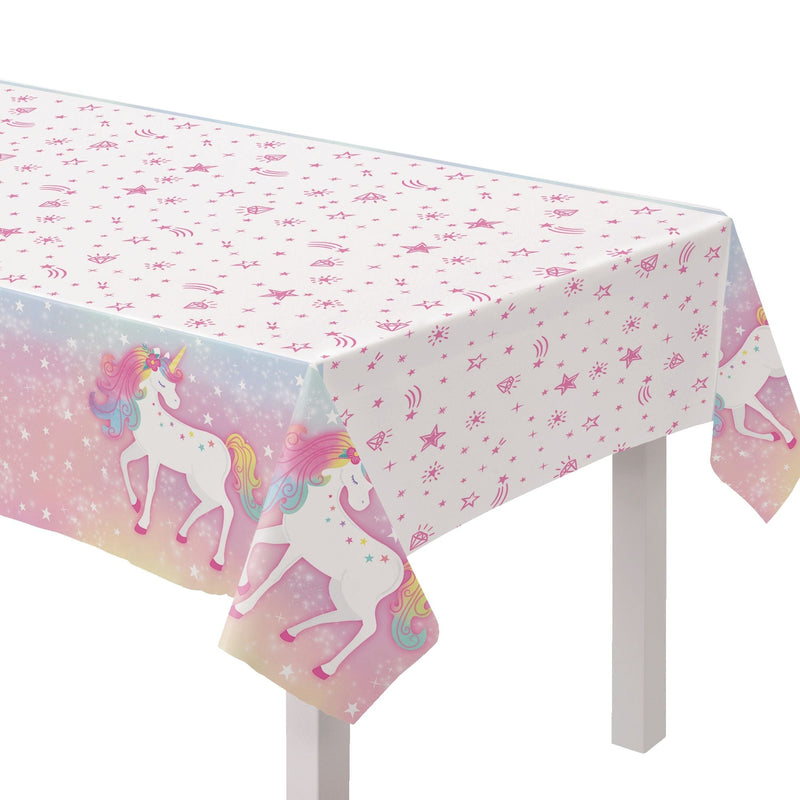 Unicorn Rectangle Plastic Reusable Table Cover, Pink/White, 54 x 96-in S4260