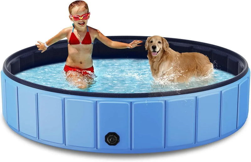 Foldable Dog Swimming Pool, 120"x20" Oversize Collapsable Hard Plastic Potable Bathing Tub for Pet Dog Kiddie Pool Indoor and Outdoor Leakproof PVC Play Pool for Large Dogs Pets Puppy Kids Blue F5713