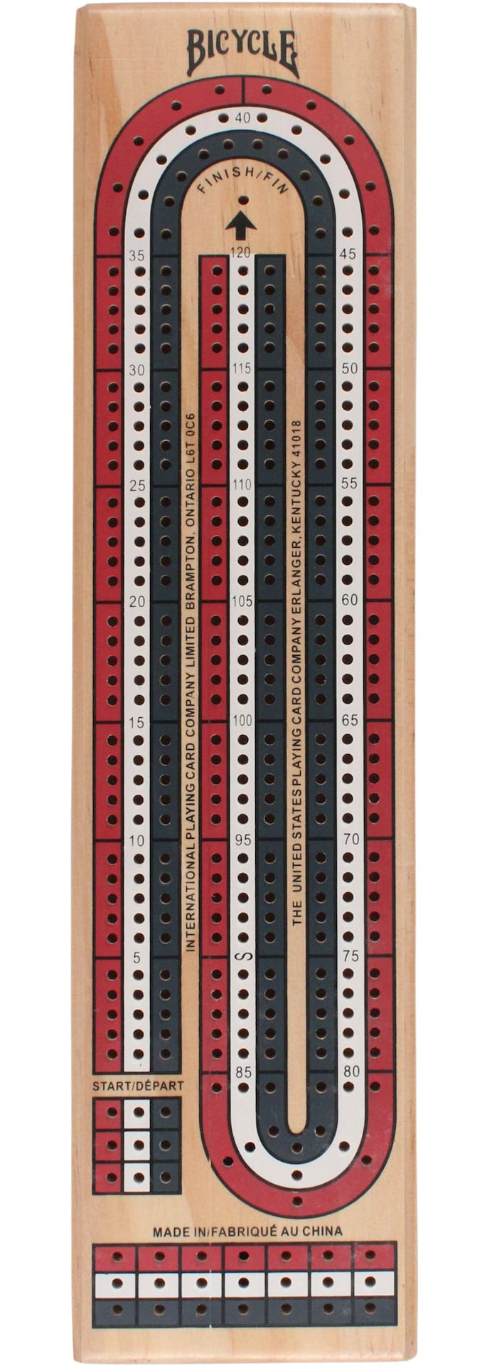 Bicycle 3-Track Color Coded Wooden Cribbage Board, Ages 14+