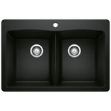 50/50 Double Bowl Dual Mount Kitchen Sink, Black, 33-in