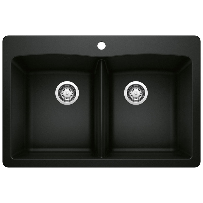 50/50 Double Bowl Dual Mount Kitchen Sink, Black, 33-in I7040