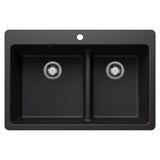 Dual Mount Kitchen Sink with Low Divide, Black, 33-in