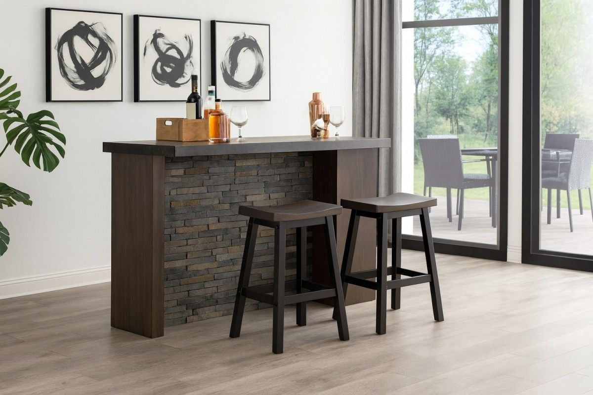 Arnold Oak/Dark Grey Counter/Bar Stool with Back Rest, 2-pc