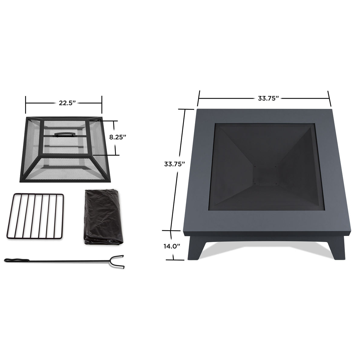 Breton Square Steel Wood Burning Fire Pit in Gray, 37-in