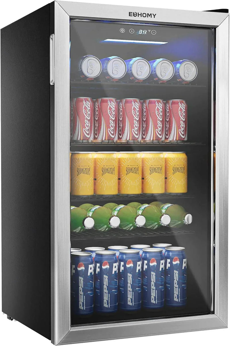 EUHOMY Beverage Refrigerator, 126 Can Mini fridge with Glass Door B5228