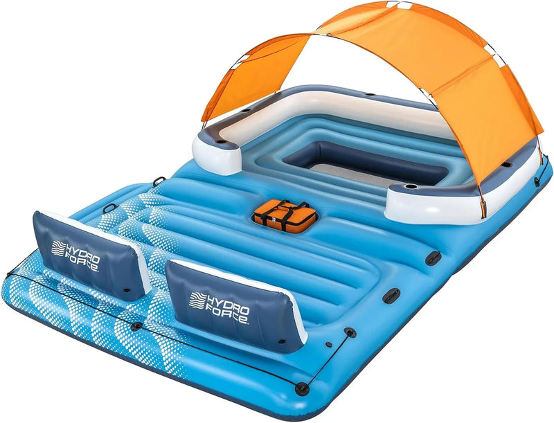 Tropical Breeze 6 Person Inflatable Party Island Large Relaxing Water Float with Detachable Sunshade and Cooler Bag L9740