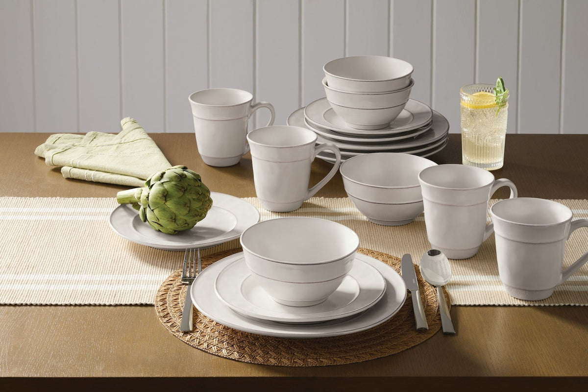 CANVAS Gablehurst Stoneware Dinnerware Set with Mugs, Serves 4, 16-pc, Cream Reactive Glaze