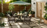 CANVAS Lorette Outdoor Patio Round Dining Set with Wicker Chairs and Built-in Umbrella Pedestal, Brown, 5-pc