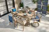 CANVAS Sauble Sling Outdoor Patio Dining Set with Swivel Chairs and Umbrella Hole, Tan, 7-pc