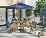CANVAS Sauble Sling Outdoor Patio Dining Set with Swivel Chairs and Umbrella Hole, Tan, 7-pc