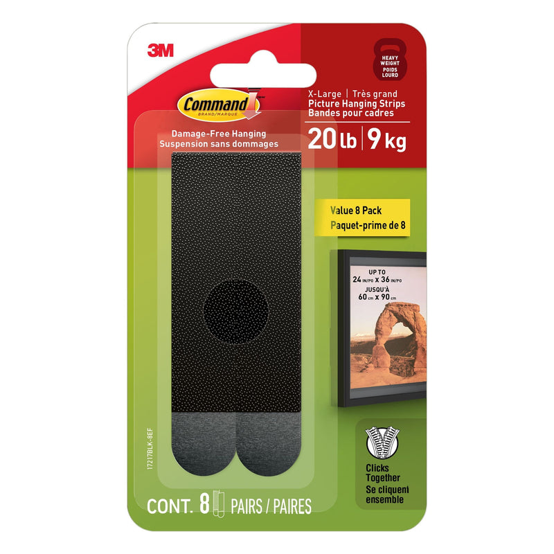20-lb Black Picture Hanging Strips Value Pack, 17217BLK-8EF | 8 Pairs, X-Large Strips I3942