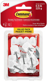Command Small Wire Hooks Value Pack with Adhesive Strips, White, 0.5-lbs, 9 Strips per Pack
