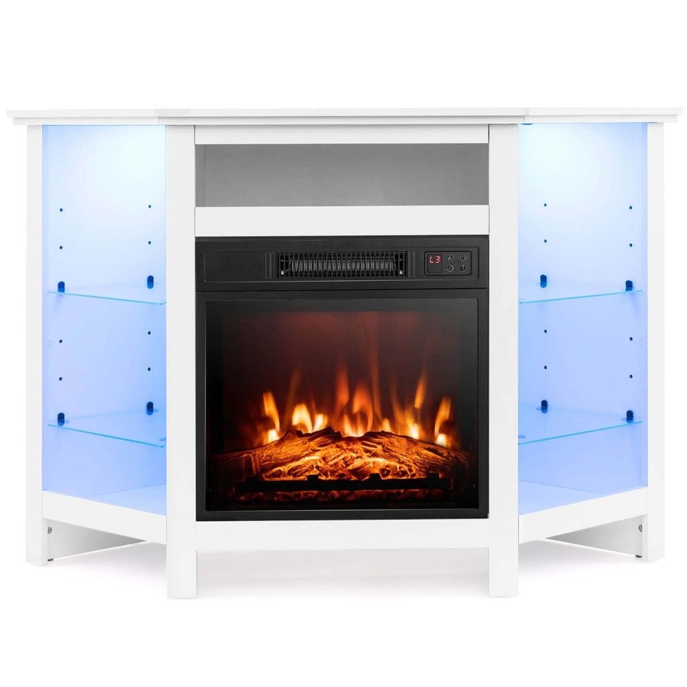 Fireplace TV Stand with LED Lights, White
