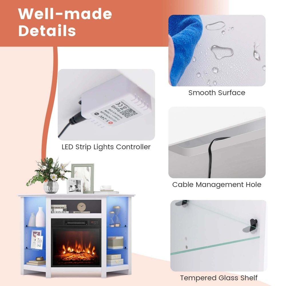 Fireplace TV Stand with LED Lights, White