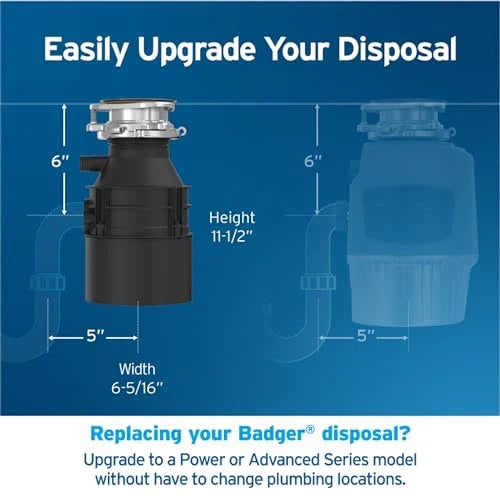 Badger 5 Garbage Disposal, 1/2 HP Continuous Feed, Durable Steel, Easy Install