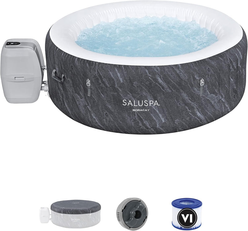 SaluSpa Fiji AirJet Large Round 2 to 4 Person Inflatable Hot Tub Portable Outdoor Spa with 120 AirJets and EnergySense Cover, Grey C3424