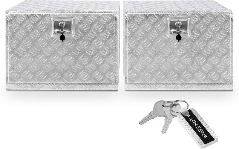 36 Inch Heavy Duty Aluminum Diamond Plate Tool Underbody Box, Waterproof Square Truck Storage Organizer Chest for Pick Up Truck Bed, RV Trailer with T-Handle Lock and Keys - Black B7657