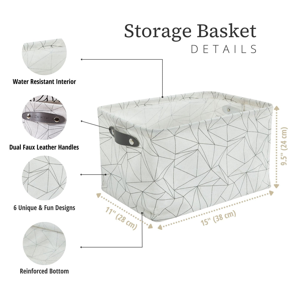 Large Water Resistant Storage Bin, 15-in x 11-in x 9.5-in, 6-pk, Black Pattern
