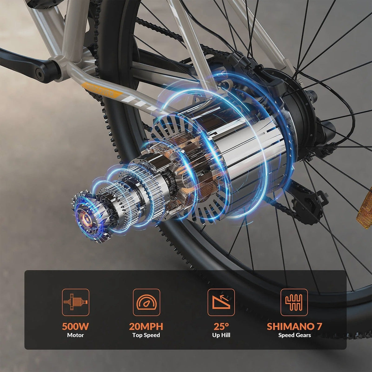 5TH WHEEL W17B 26 in Electric Bike for Adult, 500W Peak Electric Bike with 36V 10.4Ah Removable Battery, Electric Bicycle with 7 Speed, UL2849