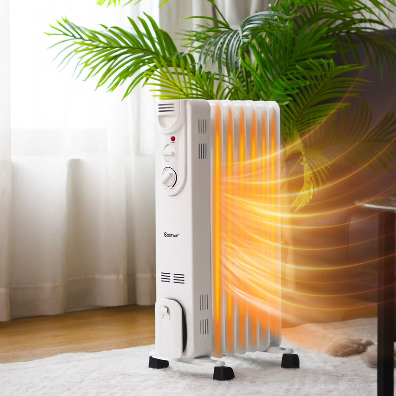 1500W Electric Oil Filled Radiator Space Heater 5-Fin Thermostat Room Radiant H8566