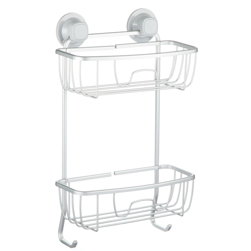 Aluminum Rust-Resistant Suction 2-Shelf Shower Caddy with Hook, 17.5-in x 10.3-in x 5.4-in Y1583