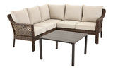 Bracebridge All-Weather Wicker Outdoor Patio Sectional with Woodgrain Steel Table Top, Brown, 3-pc