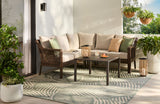 Bracebridge All-Weather Wicker Outdoor Patio Sectional with Woodgrain Steel Table Top, Brown, 3-pc