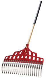 Multi-Purpose Poly Steel 20-Tine Leaf Rake, Wooden Shaft, 65.5-in