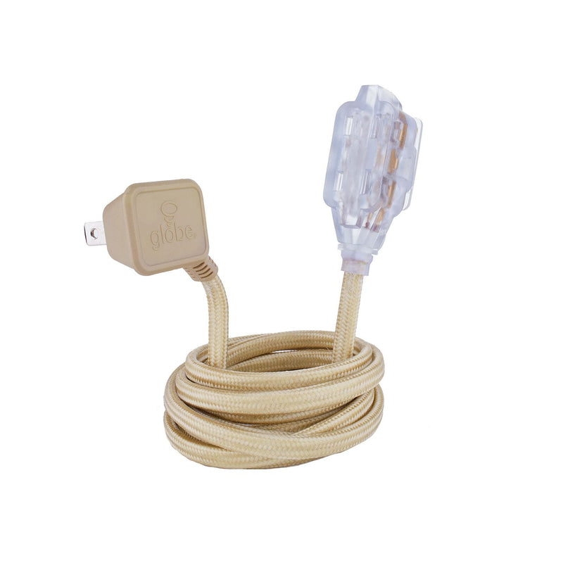 9-ft 16/2 Fabric Extension Cord, Right Angle Plug, 3 Outlets, Gold O5303
