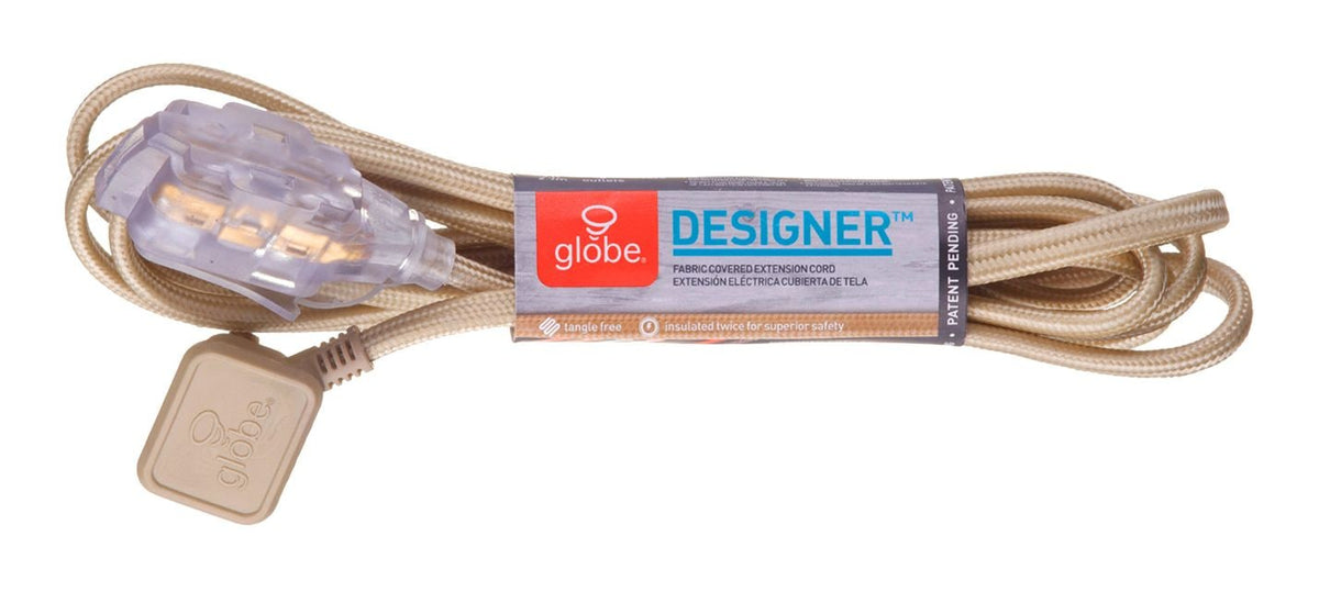Globe 9-ft 16/2 Fabric Extension Cord, Right Angle Plug, 3 Outlets, Gold