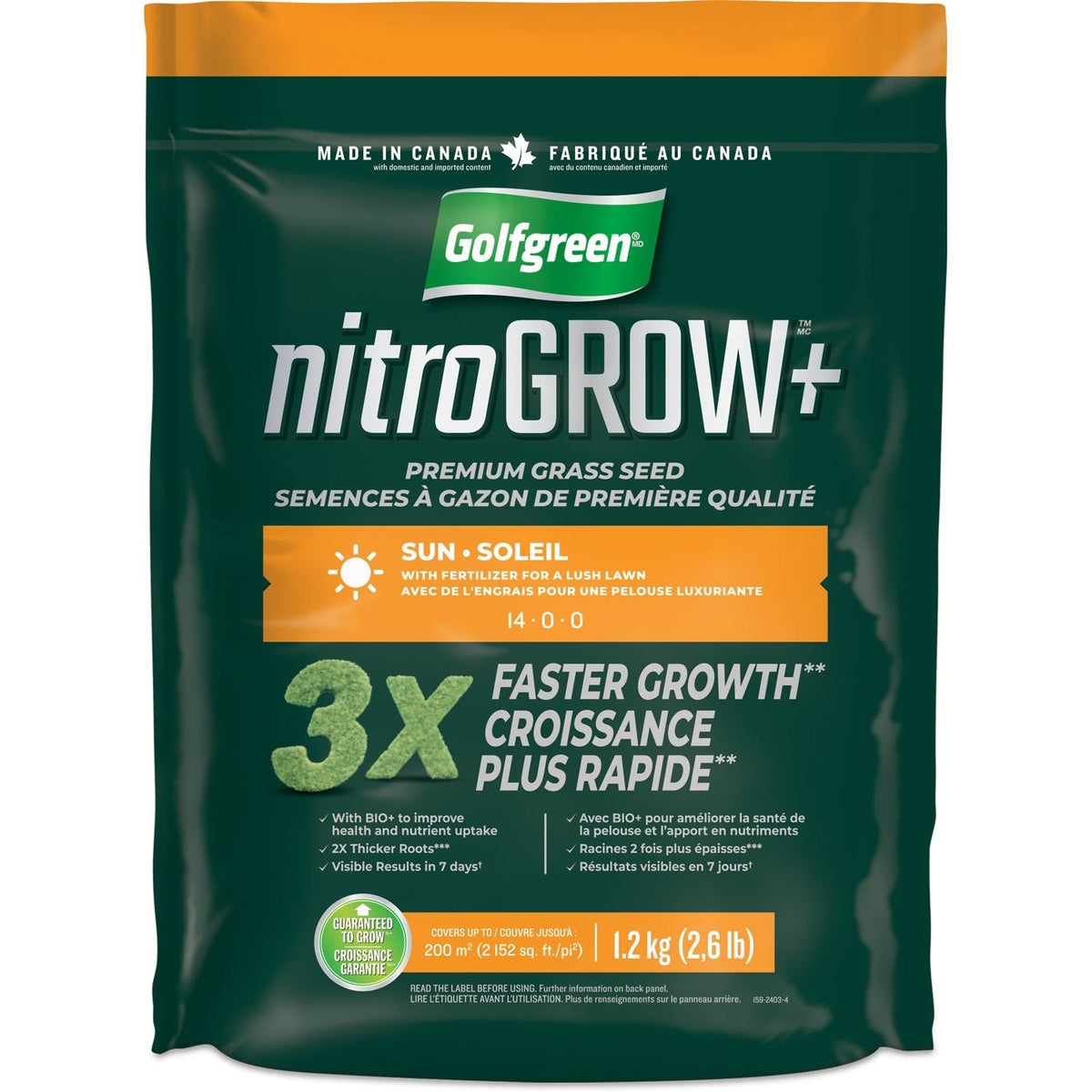 Nitrogrow+ Premium Nitrogen Enriched Sun Grass Seed with Fertilizer, 14-0-0, 1.2kg