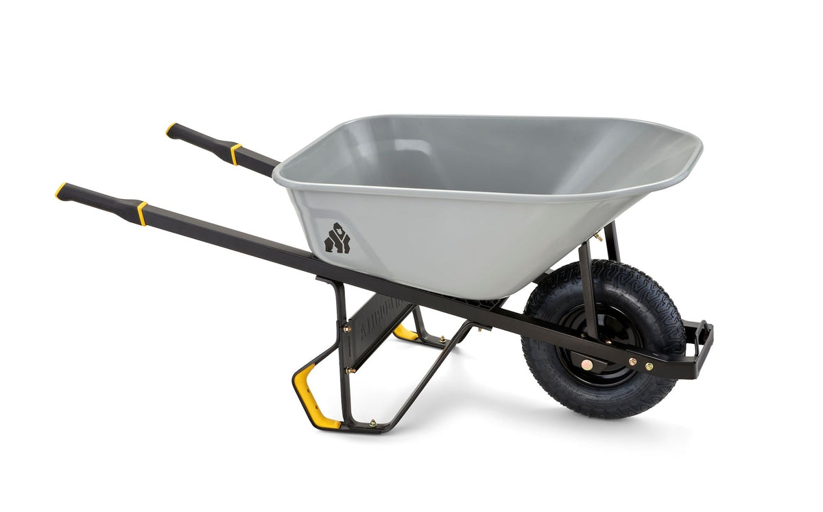 Heavy-Duty Easy Pivot/Dump Steel Tub Wheelbarrow, Steel Tray, 6-cu-ft