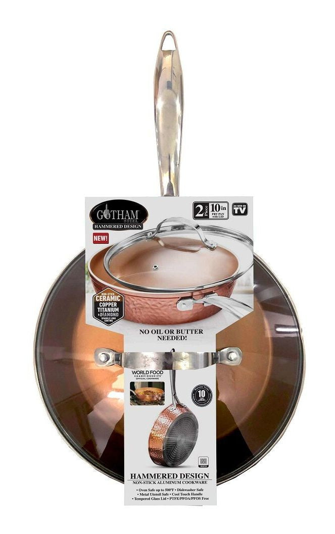 Hammered Diamond Pan with Lid, 10-in