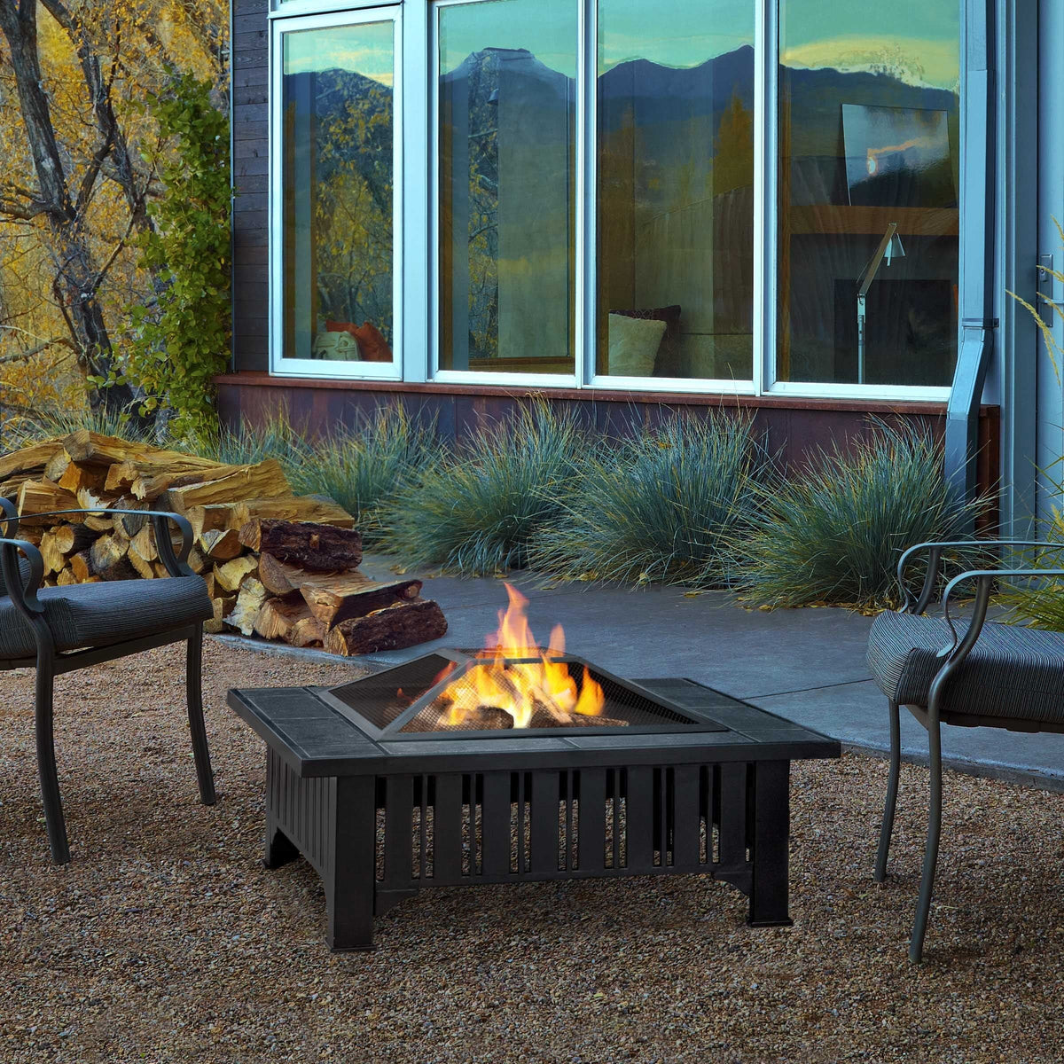 Lafayette Square Wood Burning Fire Pit in Black, 34-in
