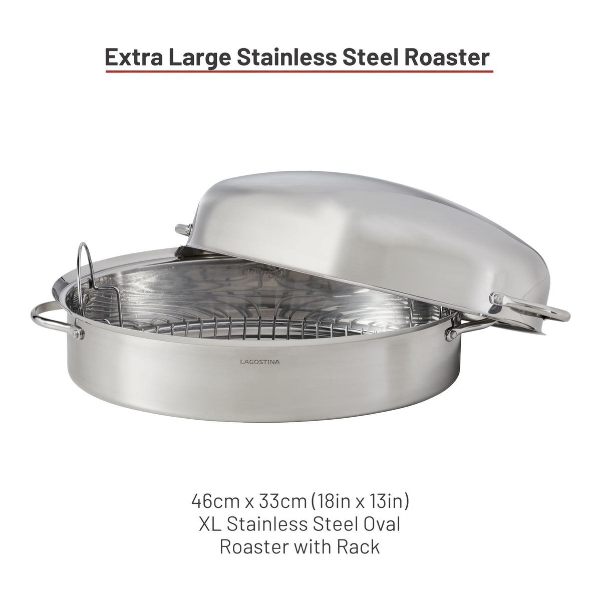 18/10 Stainless Steel Roaster with Removable Rack, 43 x 33cm