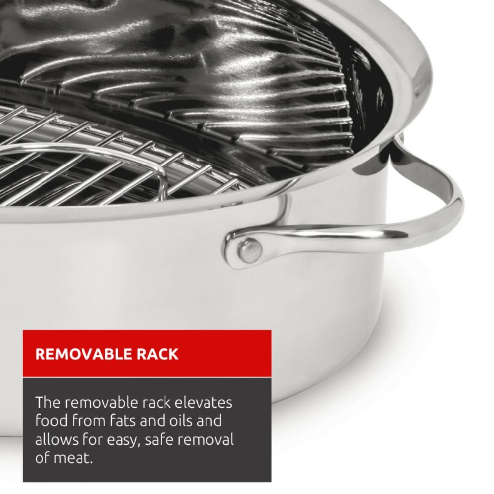 18/10 Stainless Steel Roaster with Removable Rack, 43 x 33cm