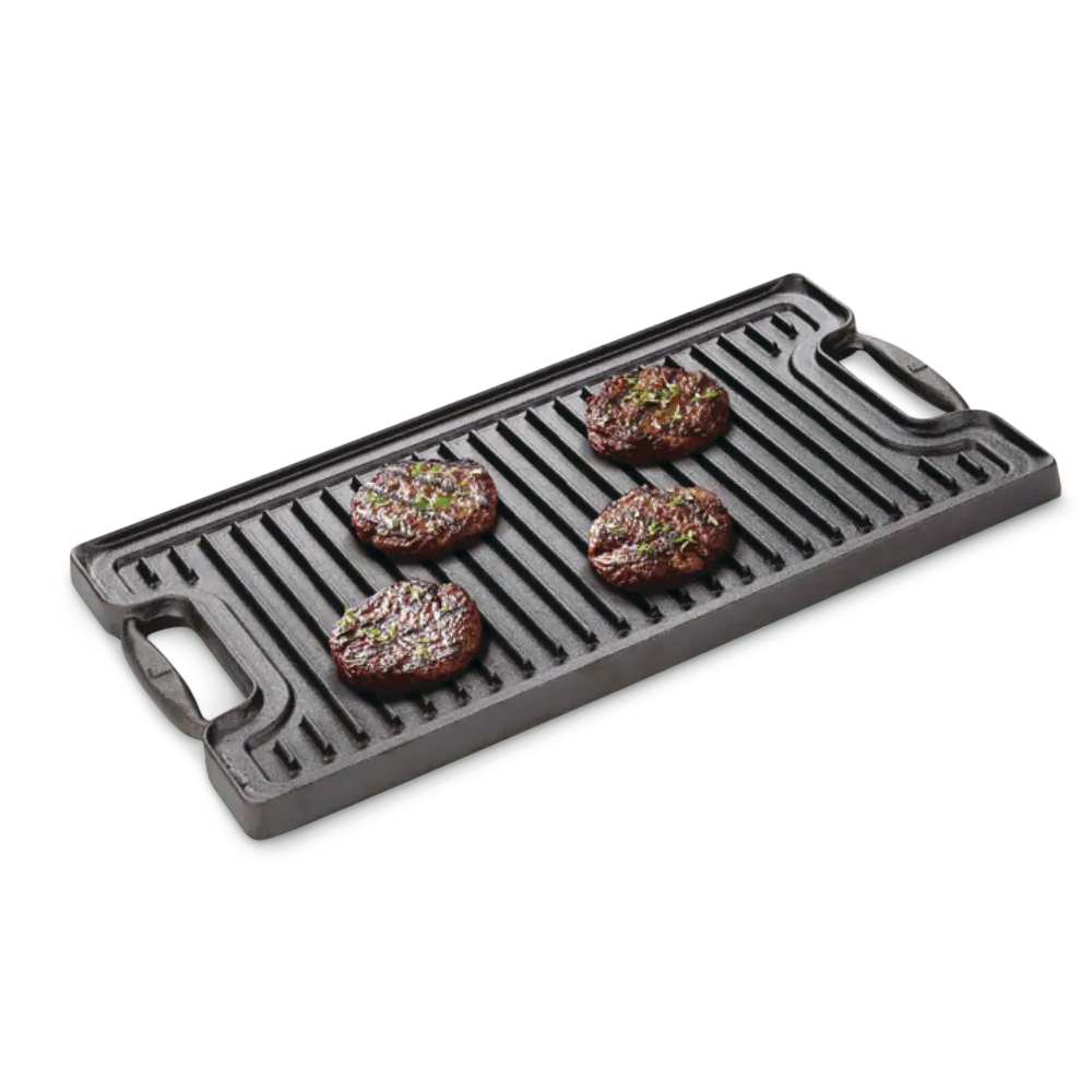 Pre-Seasoned Cast Iron Reversible Grill, Oven & BBQ Safe, Black, 20-in x 10-in