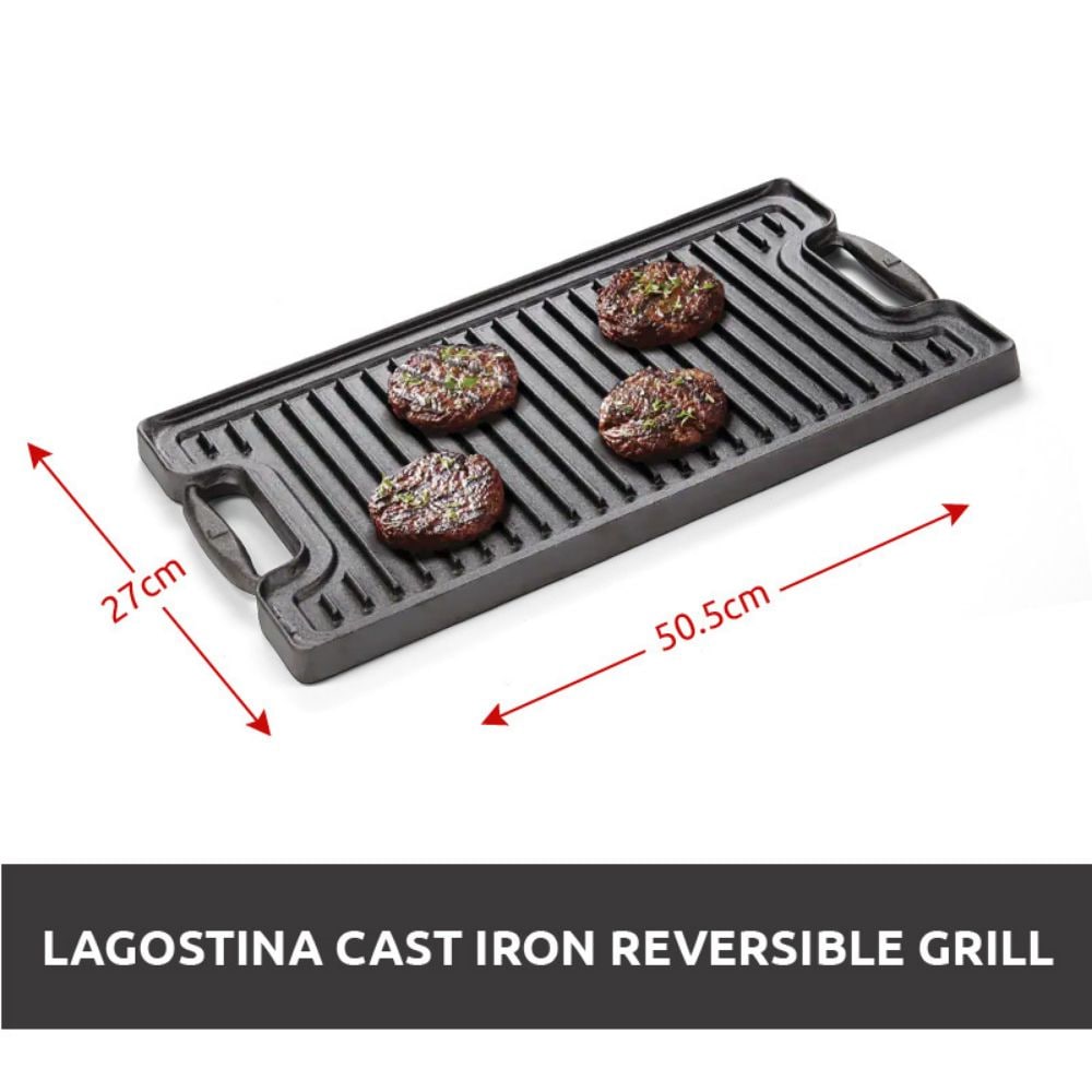 Pre-Seasoned Cast Iron Reversible Grill, Oven & BBQ Safe, Black, 20-in x 10-in