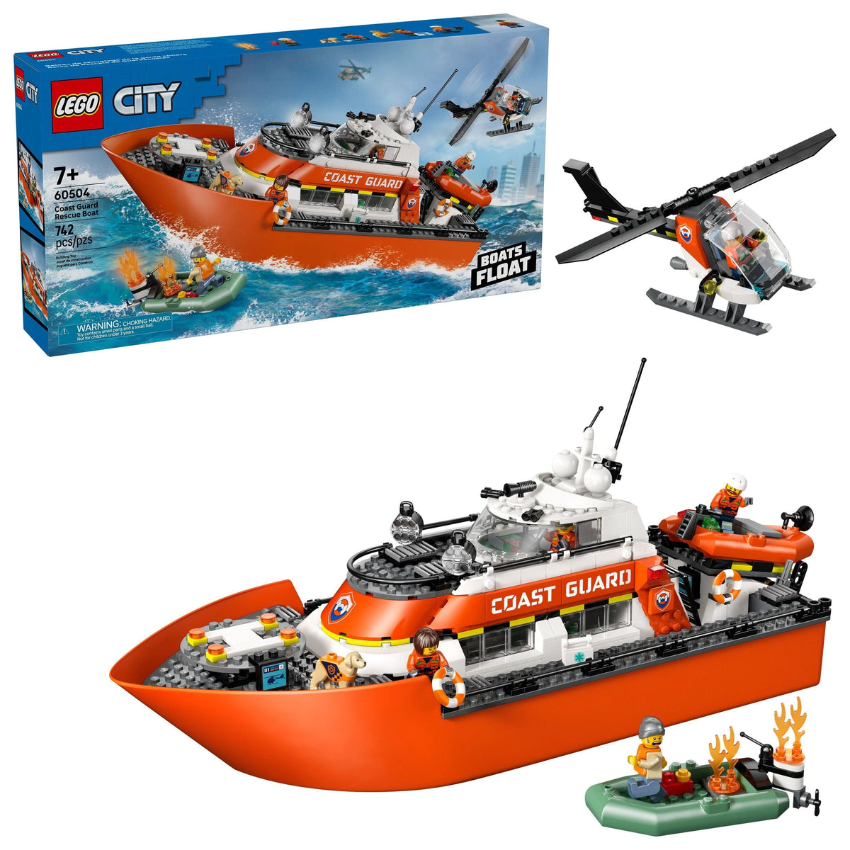 City Coast Guard Rescue Boat & Helicopter Building Set - 60504, 742-pcs, Ages 7+