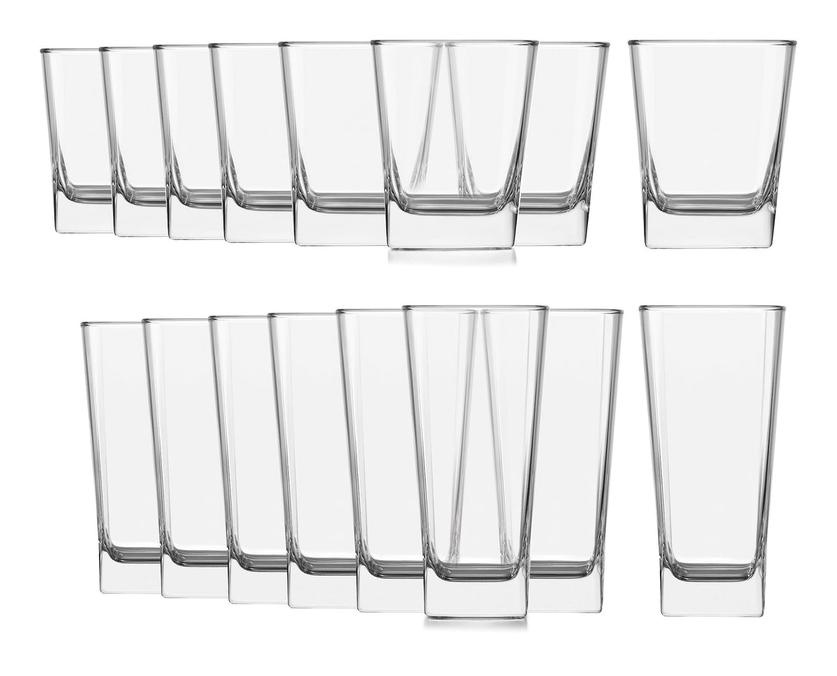 Bristol 16pc Glassware Set, Dishwasher Safe, 8pc x 12.2-oz and 8pc x 14.4-oz