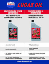 Lucas SAE 20W-50 High Performance Motorcycle Oil, 946-mL