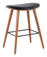 Saddle Wood & PU Leather Seat Counter/Bar Stools (2-Piece Set), Walnut/Black