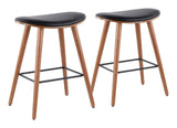 Saddle Wood & PU Leather Seat Counter/Bar Stools (2-Piece Set), Walnut/Black