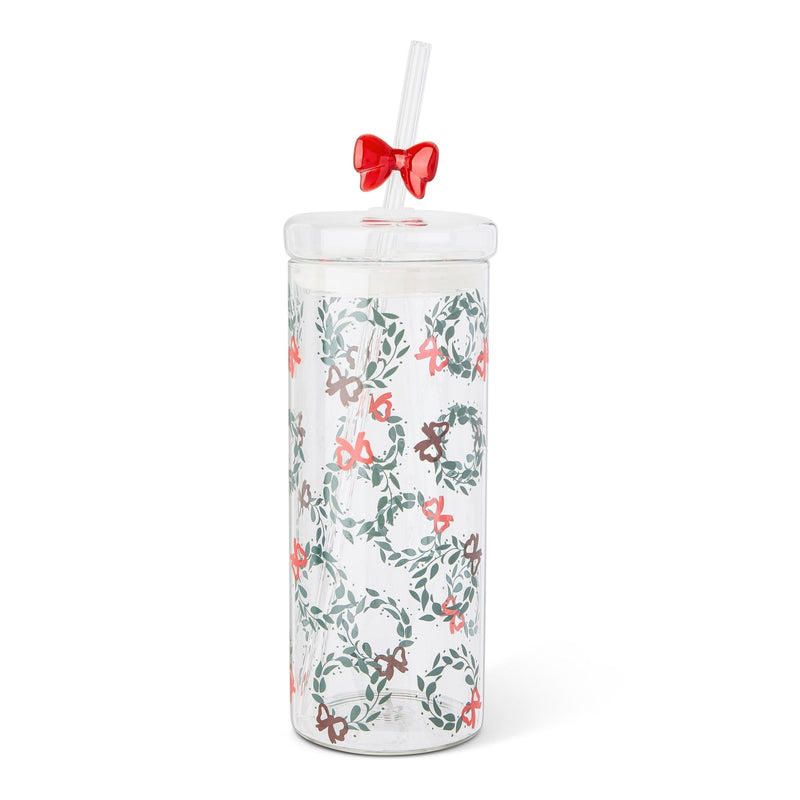 22-oz Printed Glass Tumbler with Bow Charm Straw U1757