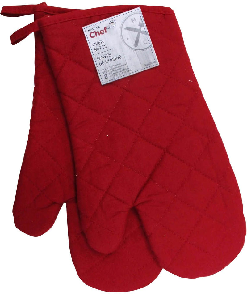 2pc Cotton Oven Mitt Set with Hanging Loop, Red T4284