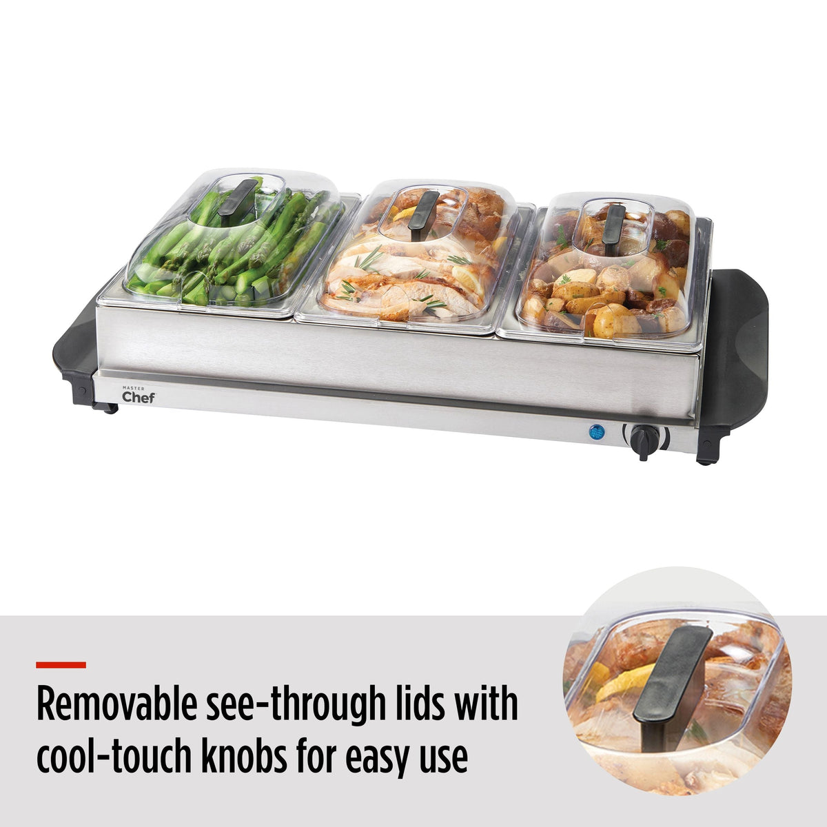 3-Tier Buffet Server/Food Warmer with Warming Tray, Stainless Steel, 300W