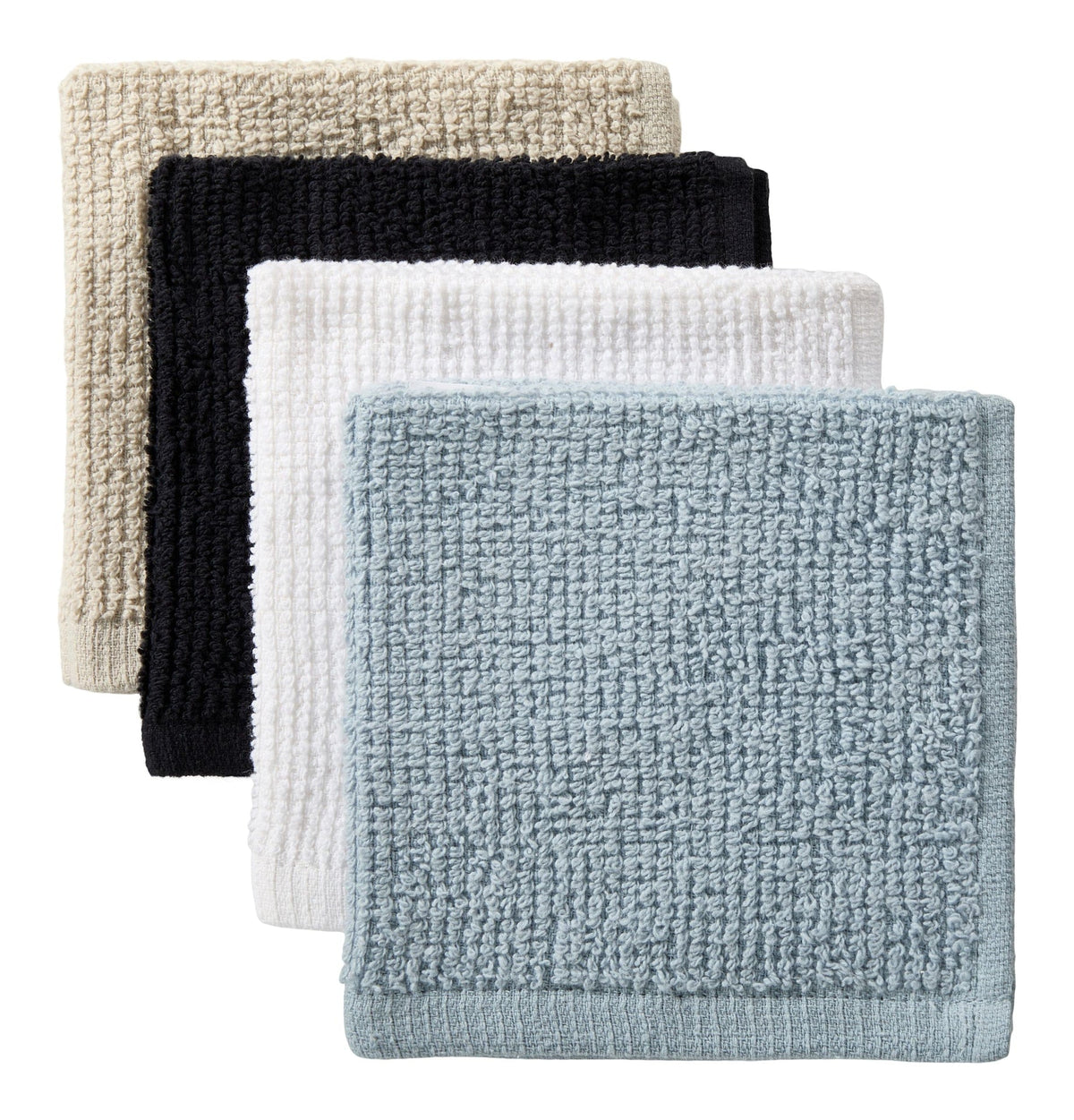 Bar Mop Dish Cloths, Black, Grey & Dusty Blue, 12-in, 8-pk